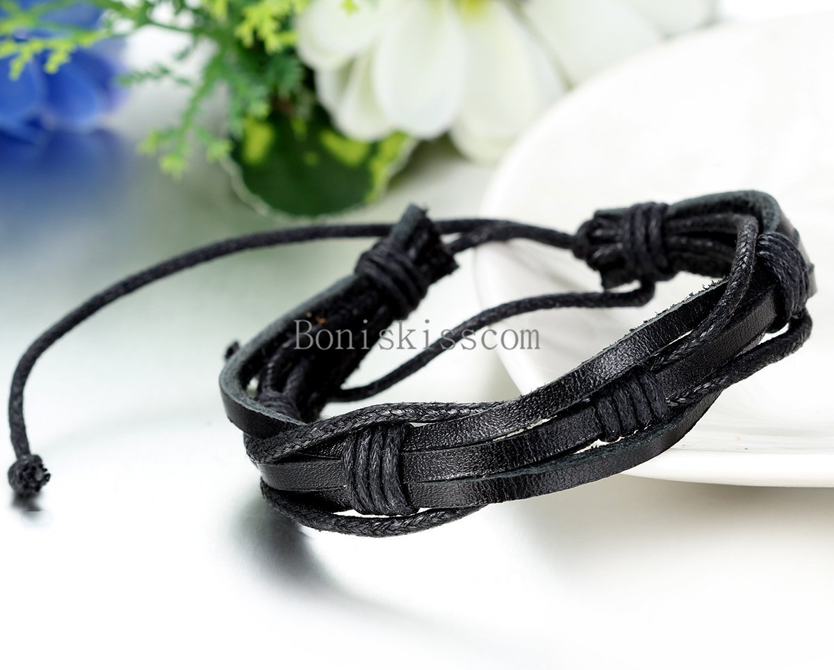 Punk Leather Wrap Braided Strap Cord Bangle Adjustable Bracelet Tribal Men Women