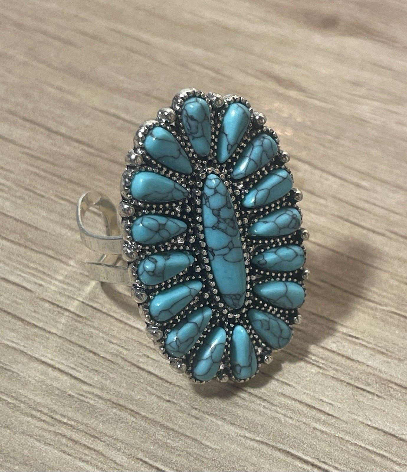 Natural Stabilized Turquoise Cluster Ring Alloy Stainless Steel Adjustable BOHO