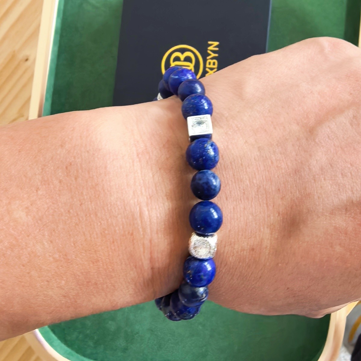 Custom Engraved Bracelet Lapis Lazuli Sodalite Pearl Beads Name Jewelry BFF Gift