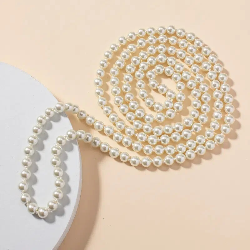 Premium Long White Faux Pearls Beaded Necklace length in 150 cm (59 inch)