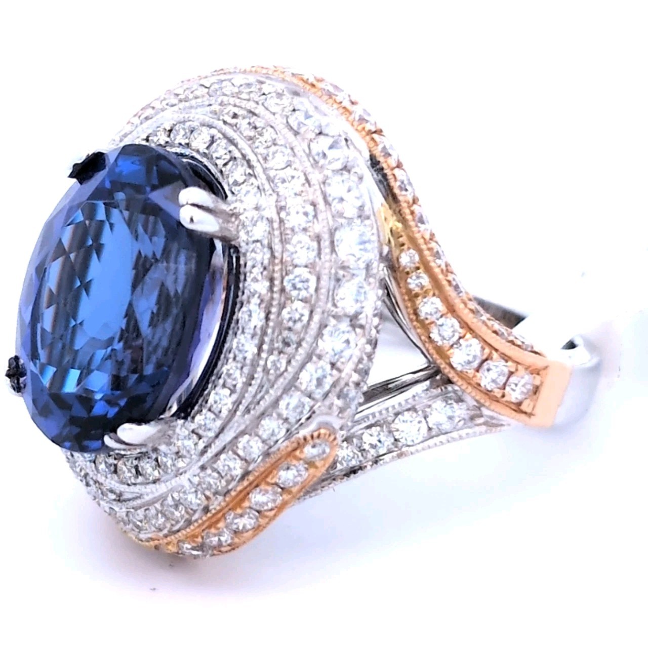 Video 9.89CT 18K White Rose Gold Natural Tanzanite Diamond 💎 Engagement Ring