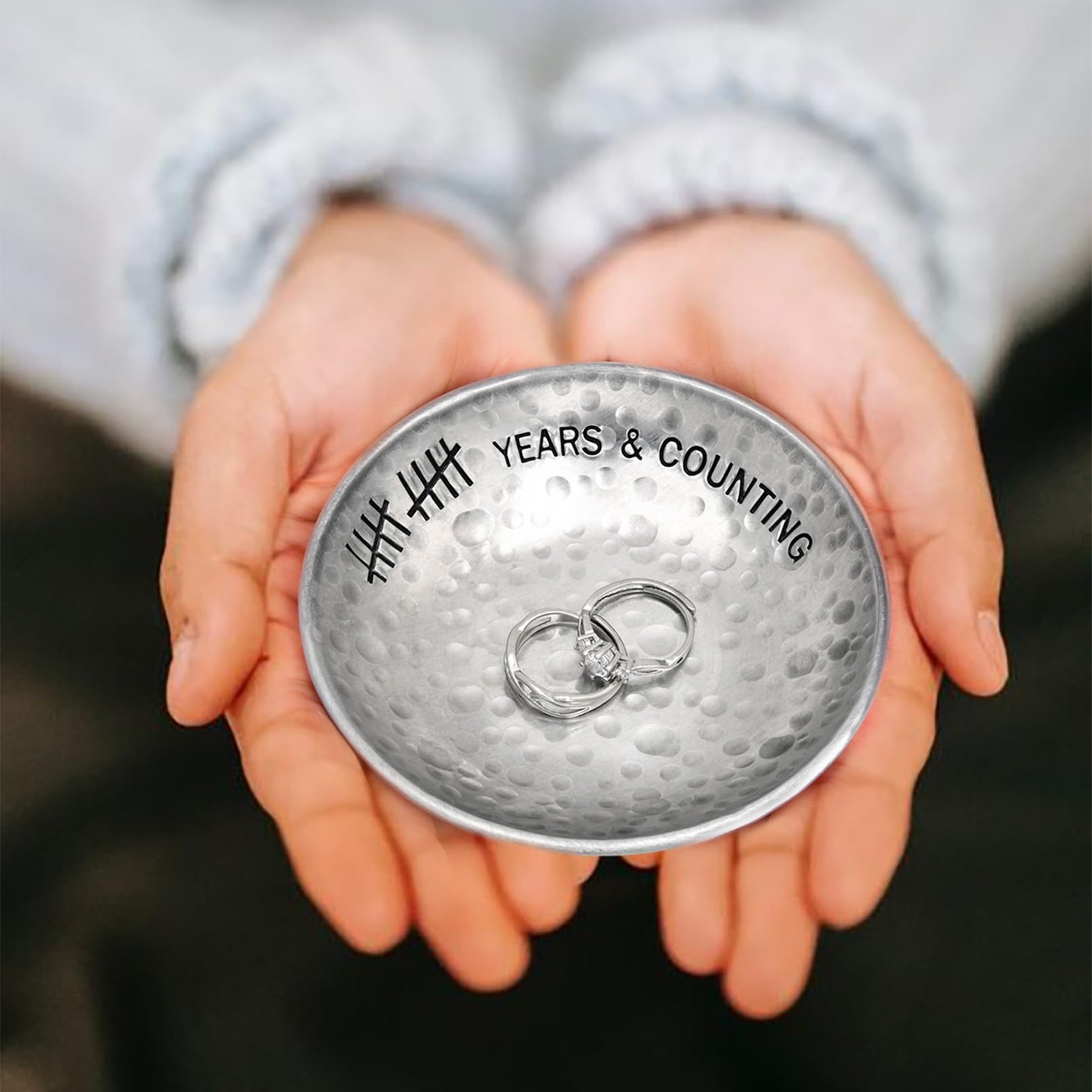 10 Year Wedding Anniversary Tin Gifts – 4″ Engraved Aluminum Jewelry Tray