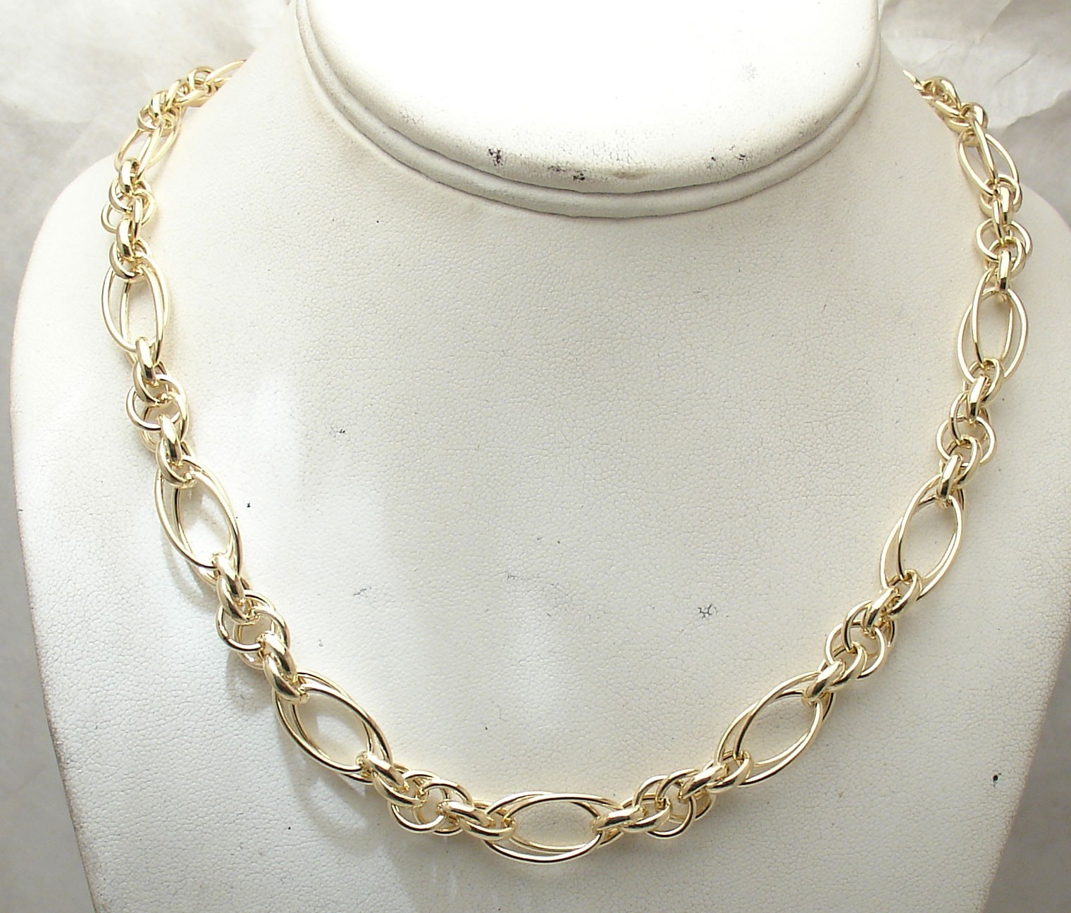 Technibond Double Oval Circle Link Chain Necklace 14K Yellow Gold Plated Silver