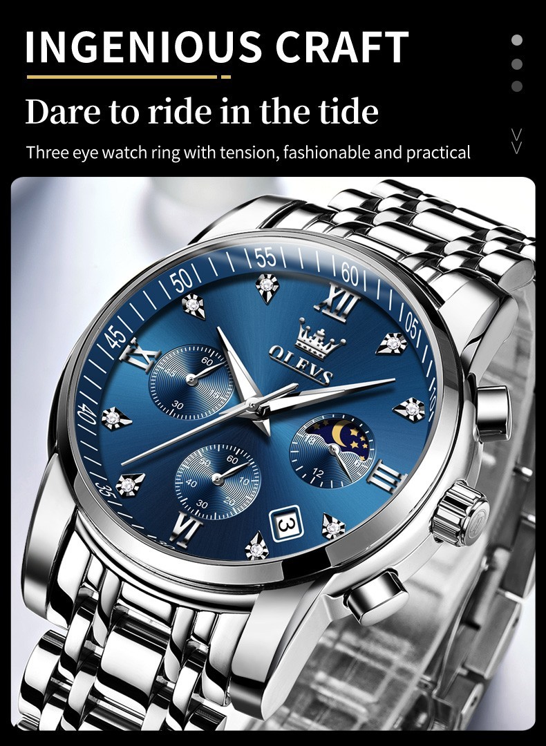 OLEVS 2858 Business Wrist Casual Quartz Luminous Mens Sports Waterproof Watches