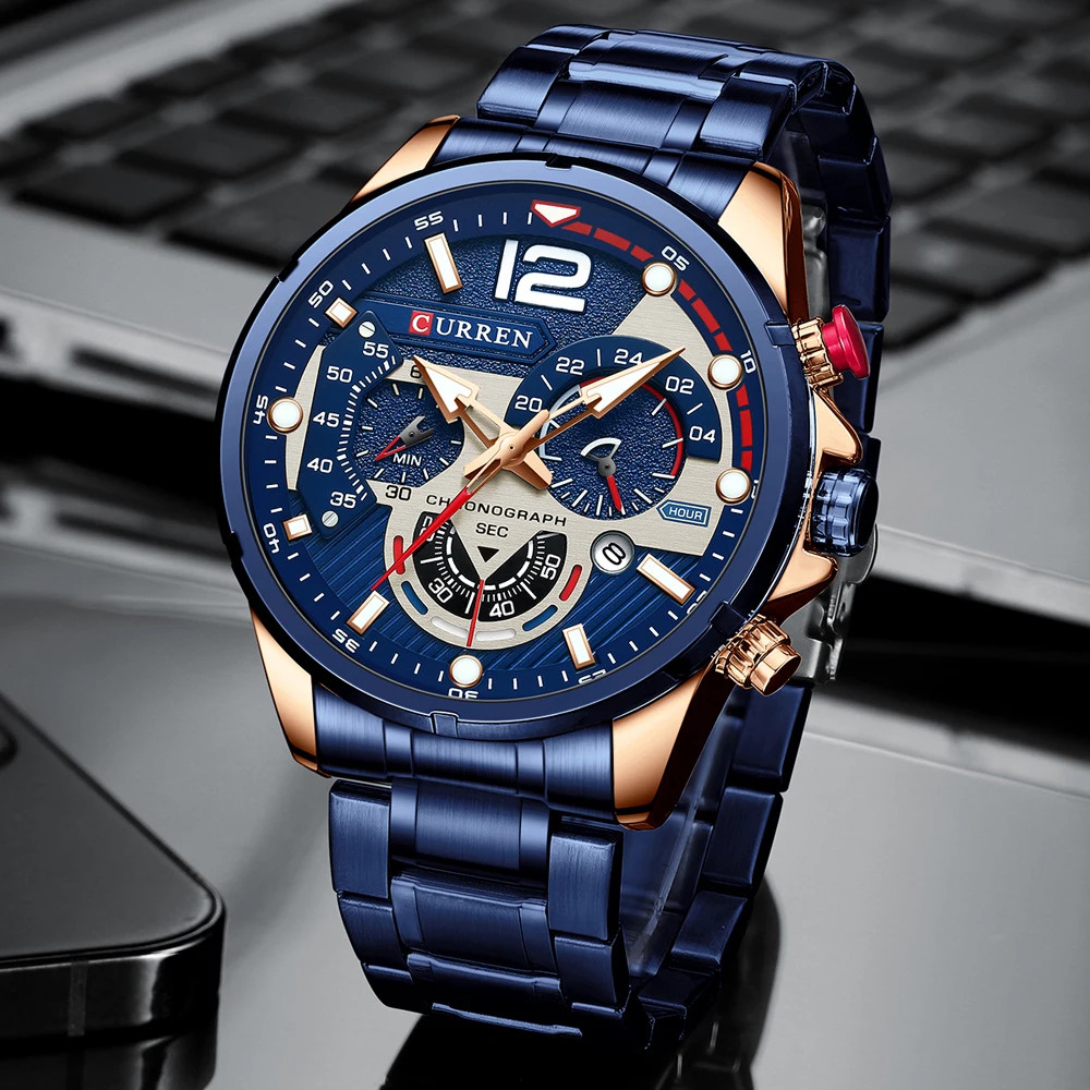 CURREN Men’s Chronograph Stainless Steel Casual Business Waterproof Quartz Watch