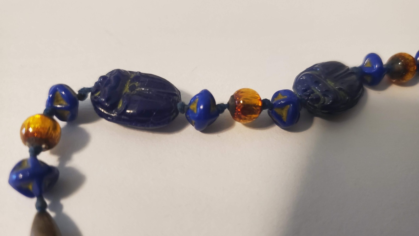 Antique Neiger Brothers Czech Egyptian revival scarab cobalt blue murano foil
