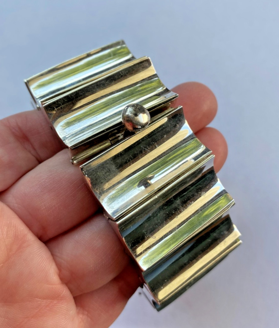 Signed Mexico 925 Heavy Sterling Silver Modern Wide Link Bracelet 173 Grams