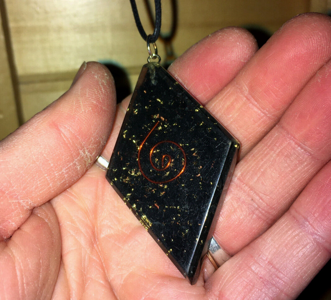 Black Tourmaline Orgone Energy Generator Pendant Handmade Orgonite Necklace