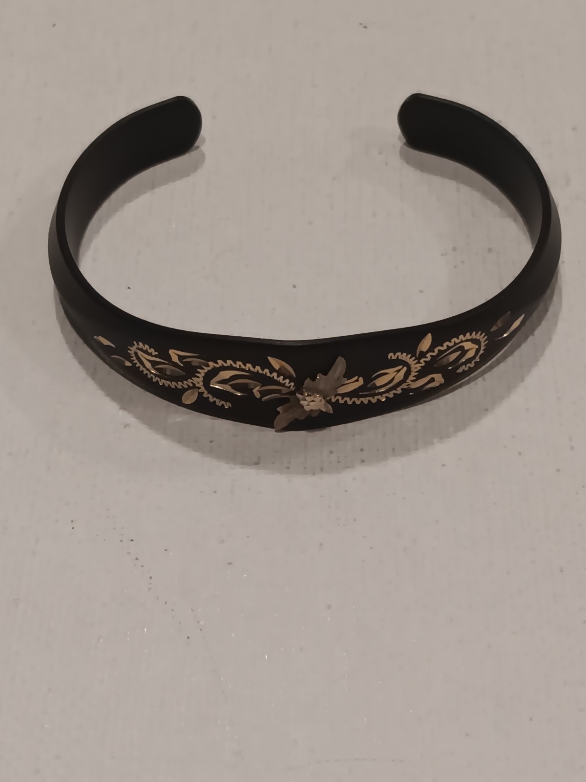 Landstrom’s Black Hills Gold Powder Coated Cuff Bracelet 10K Trim 12K Leaves.