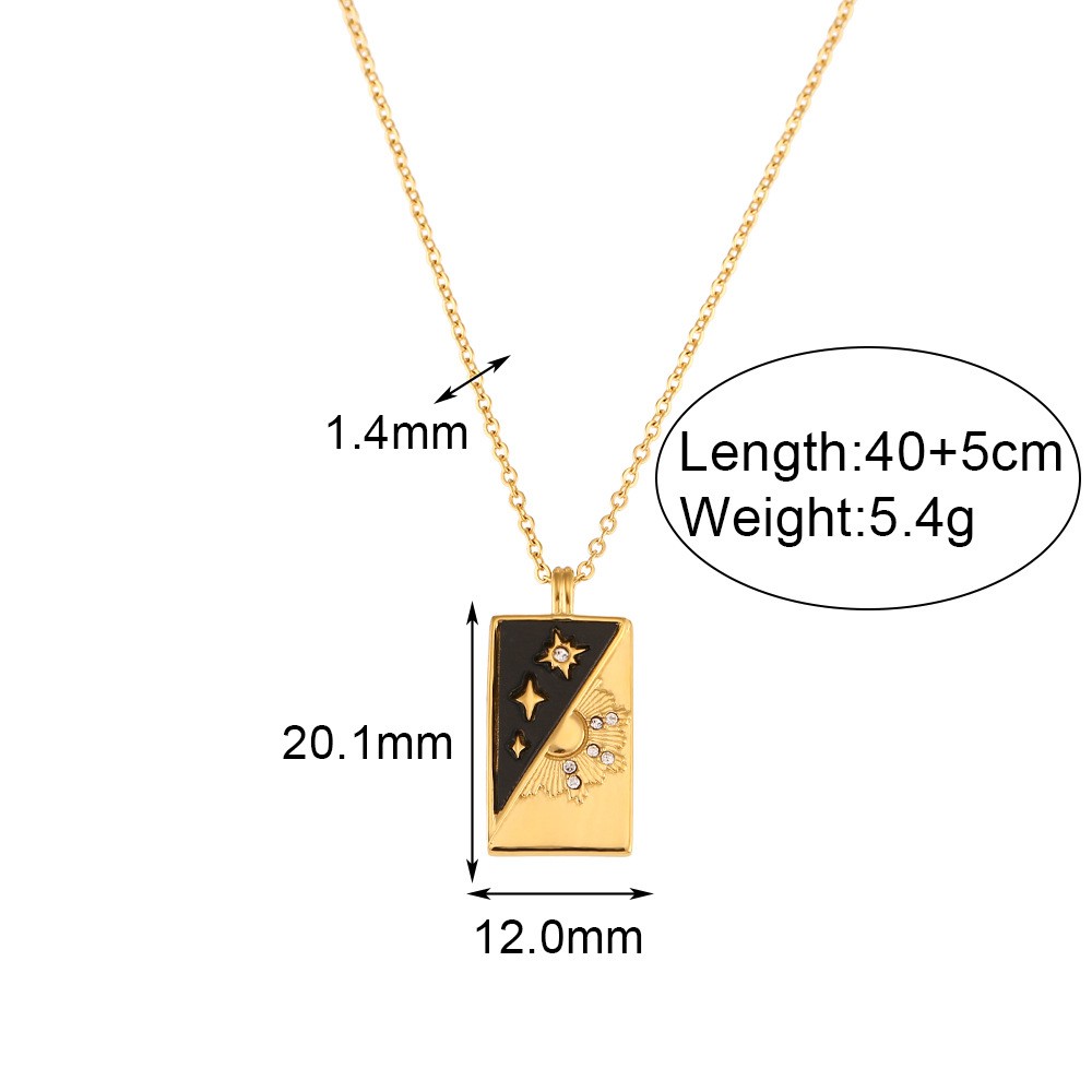 Tarot Card Rectangular Stainless Steel Enamel Zircon Fashion Pendant Necklace