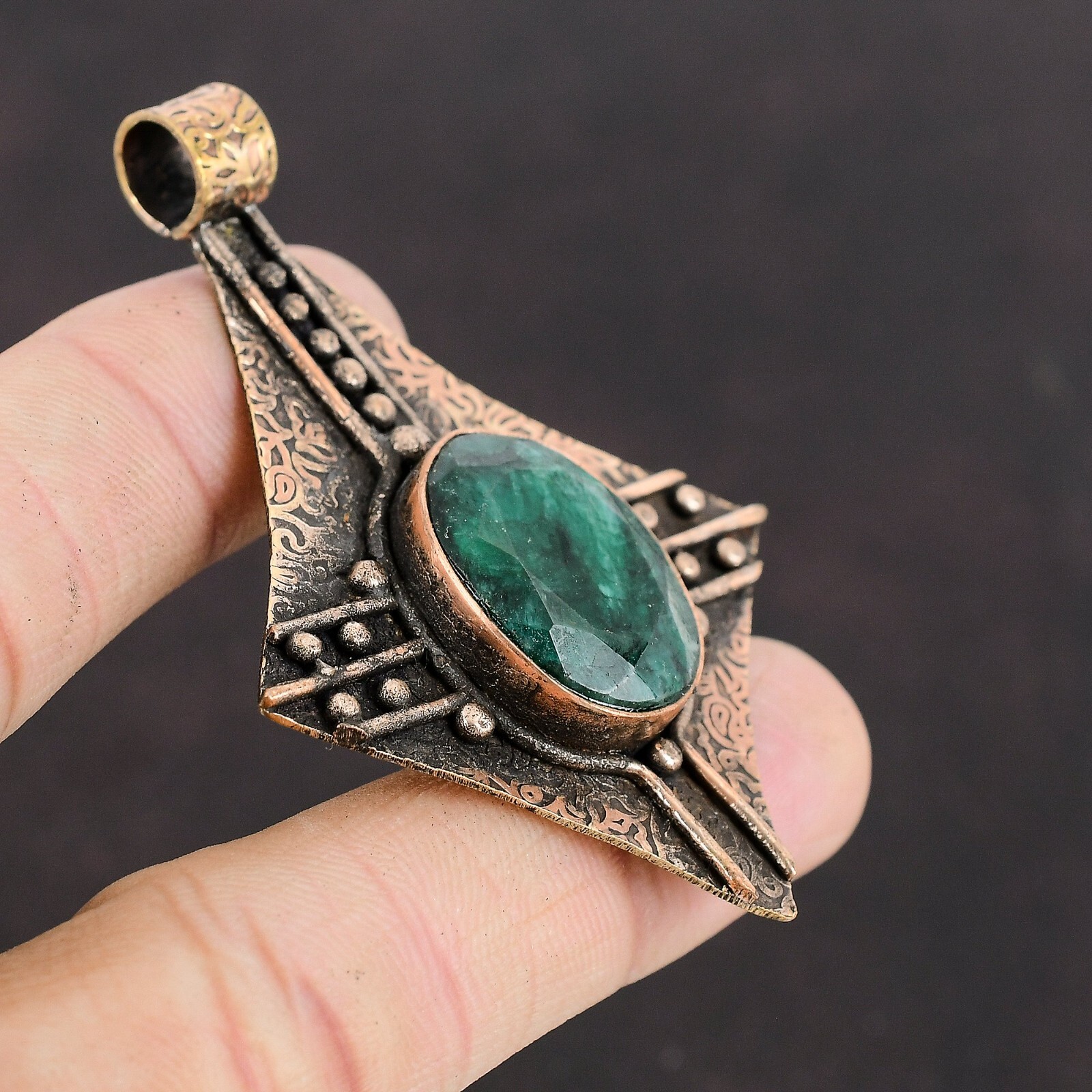 Valentines Deal Zambian Emrald Gemstone Mother Engagement Pendant Jewelry Copper