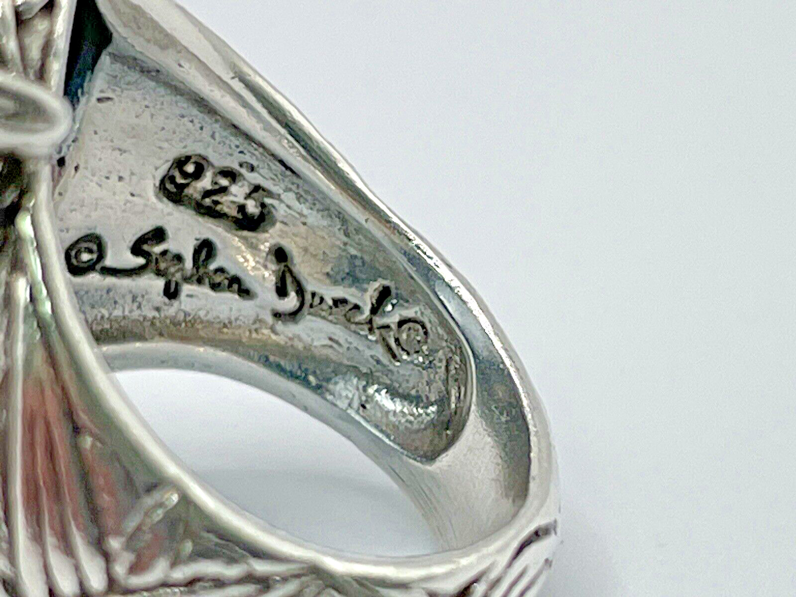 Stephen Dweck Faceted Blue Topaz Ring in Engraved Sterling Silver