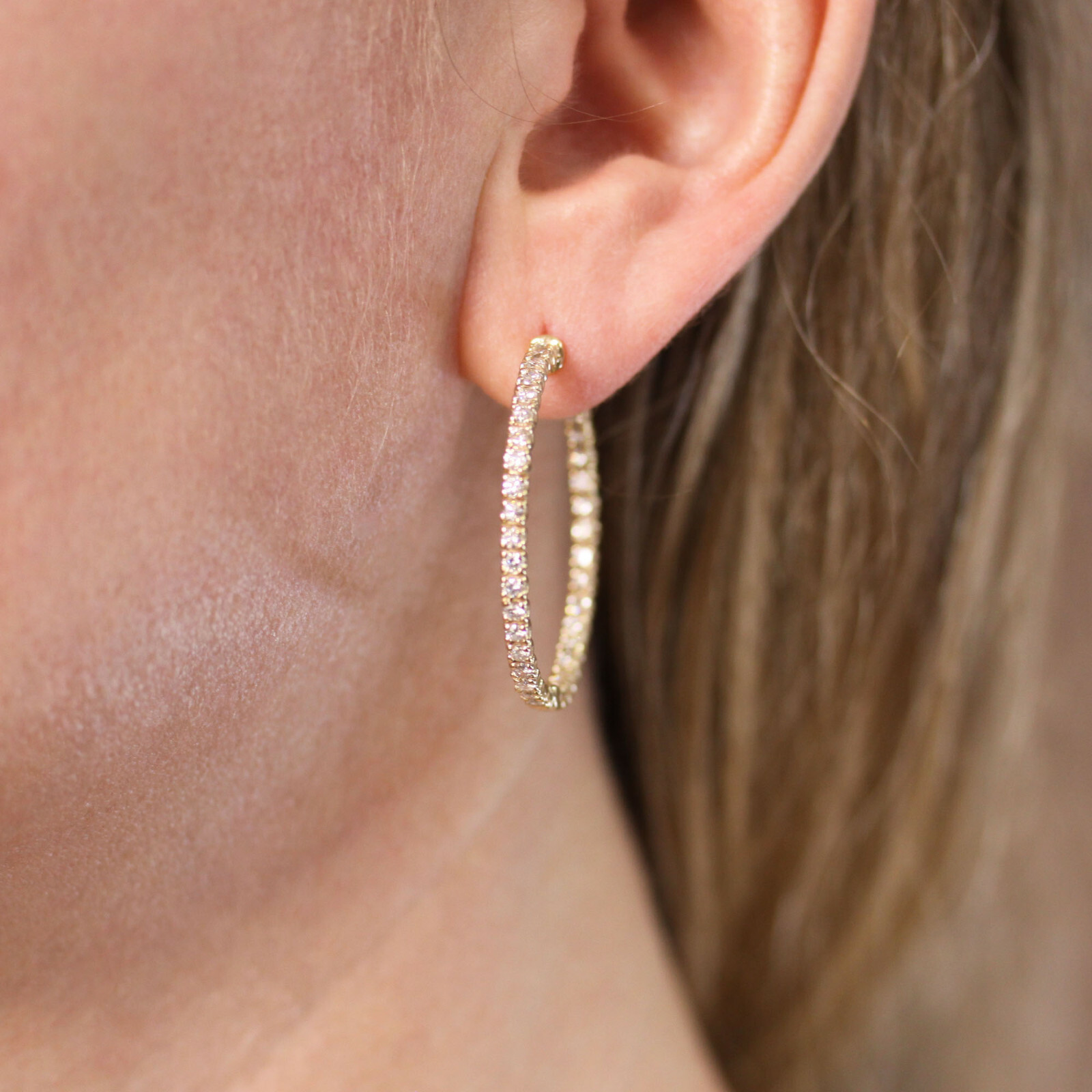 1.5 ctw Natural Diamond Solid 14k Yellow Gold Inside Out Hoop Earrings 1.38 In
