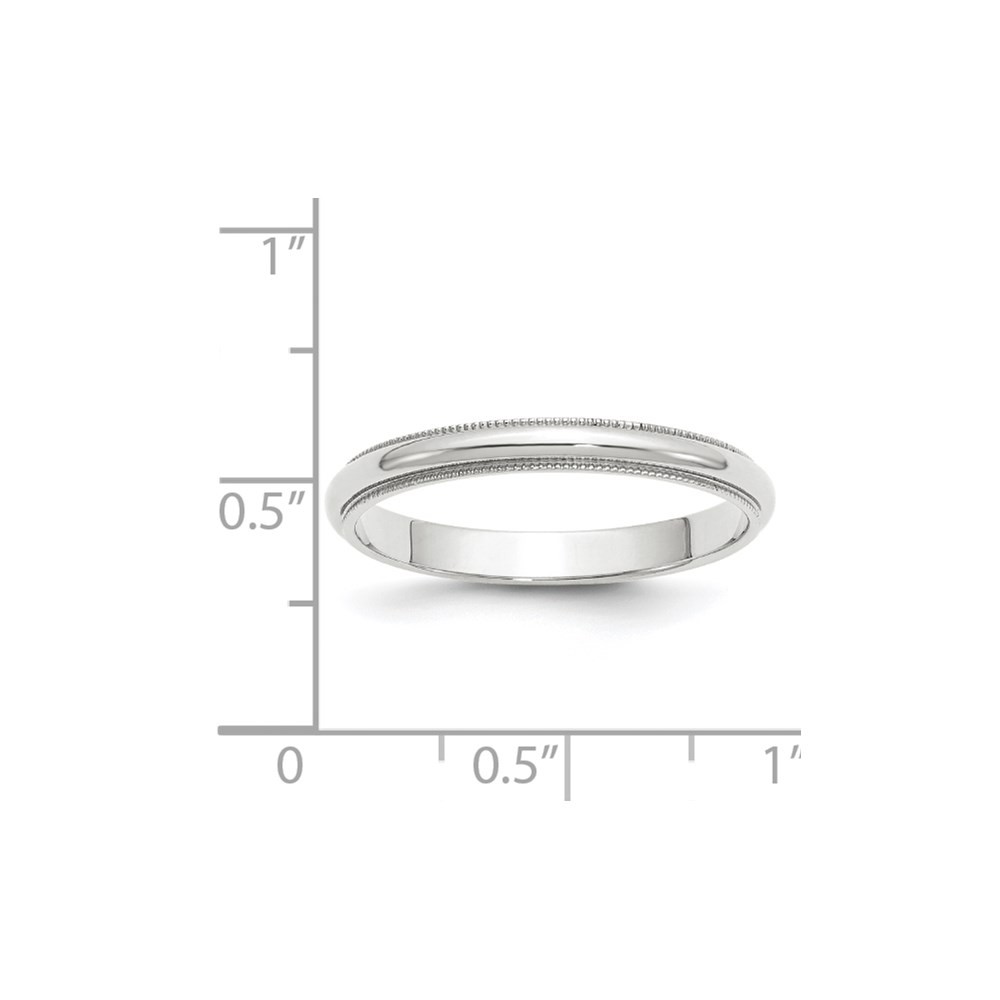 14k White Gold 3mm Milgrain Half Round Wedding Band Ring Size 8