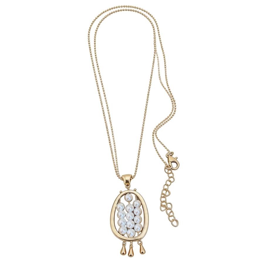 Vintage Simulated Pearl Oval Pendant Necklace Long Chain Tassel Jewelry Women
