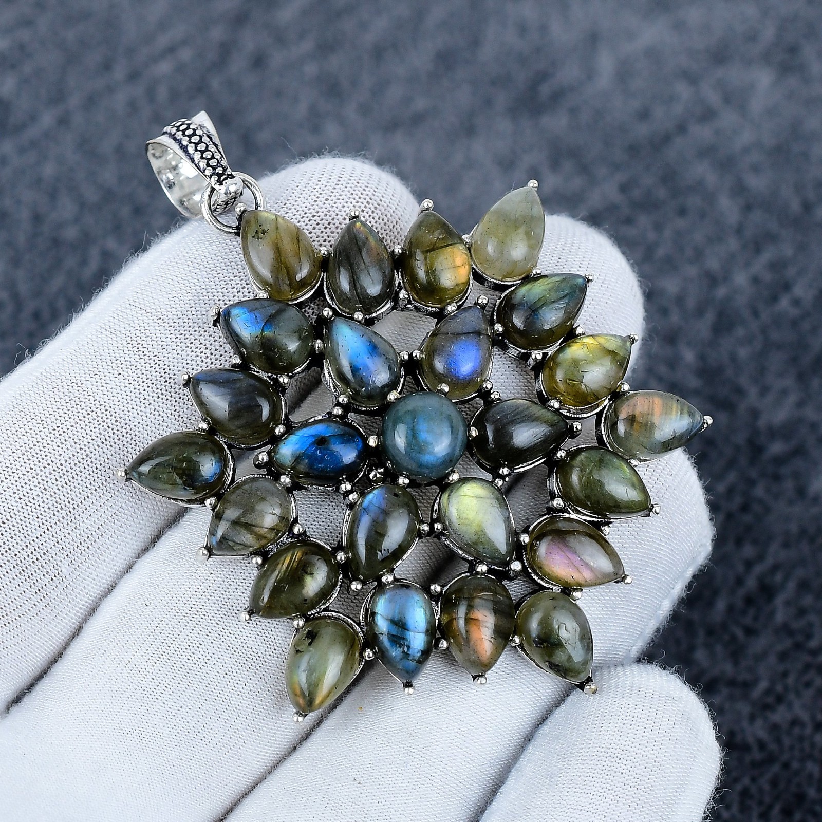 Labradorite Pendant 925 Sterling Silver Pendant Labradorite Flower Gemstone Gift