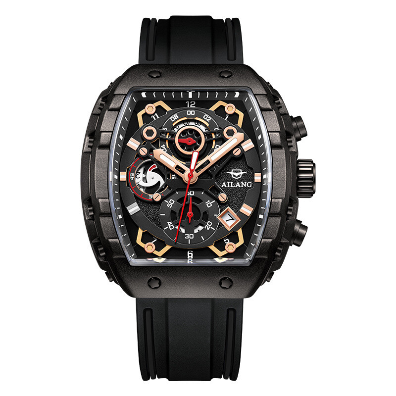 AILANG Men’s Tonneau Calendar Luminous Chronograph Automatic Mechanical Watch