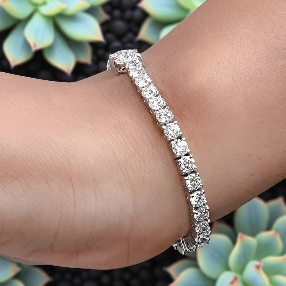 14K White Gold Heart Cut Diamond Bracelet 7 Carat GLI Lab Grown Womens