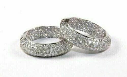 4Ct Round Cut Moissanite Pave Huggie Hoop Earrings 925 Sterling Silver