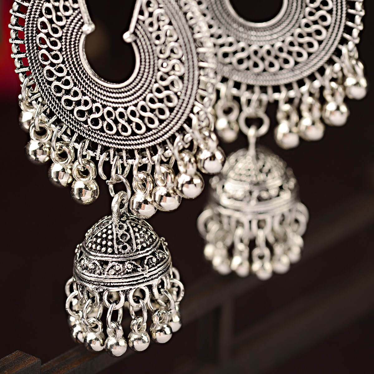 Fashion Women India jhumki Silver Bead Earrings Ornament Southeast Asia Style