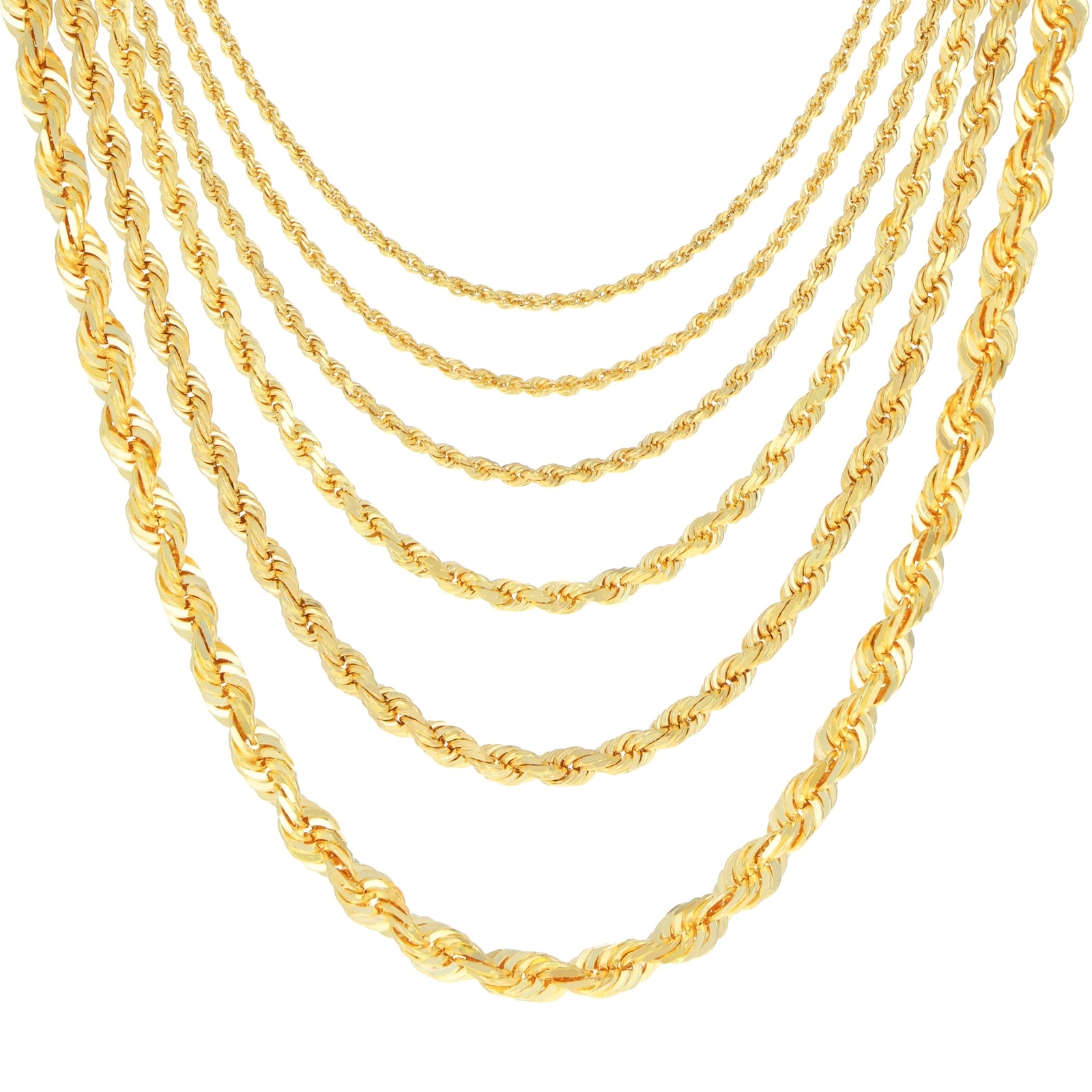 18k Yellow Gold Diamond Cut Rope Chain 2mm-5mm Necklace Mens Womens 16″- 28″