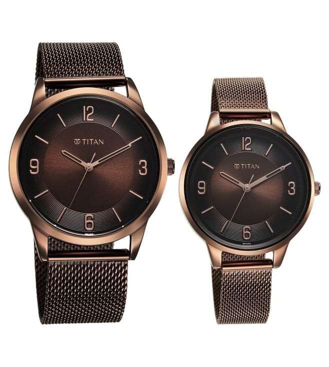 Titan Pairs Bandhan His Hers Watch Box Set Brown Dial Metal Bracelet Gift