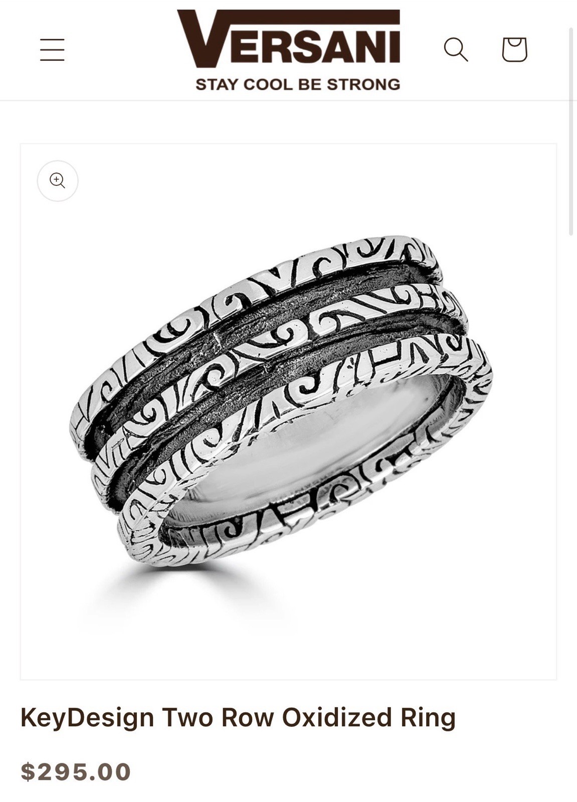 Versani Sterling Silver 925 KeyDesign Two Row 8.7MM Size 5.5 Oxadized Ring Band