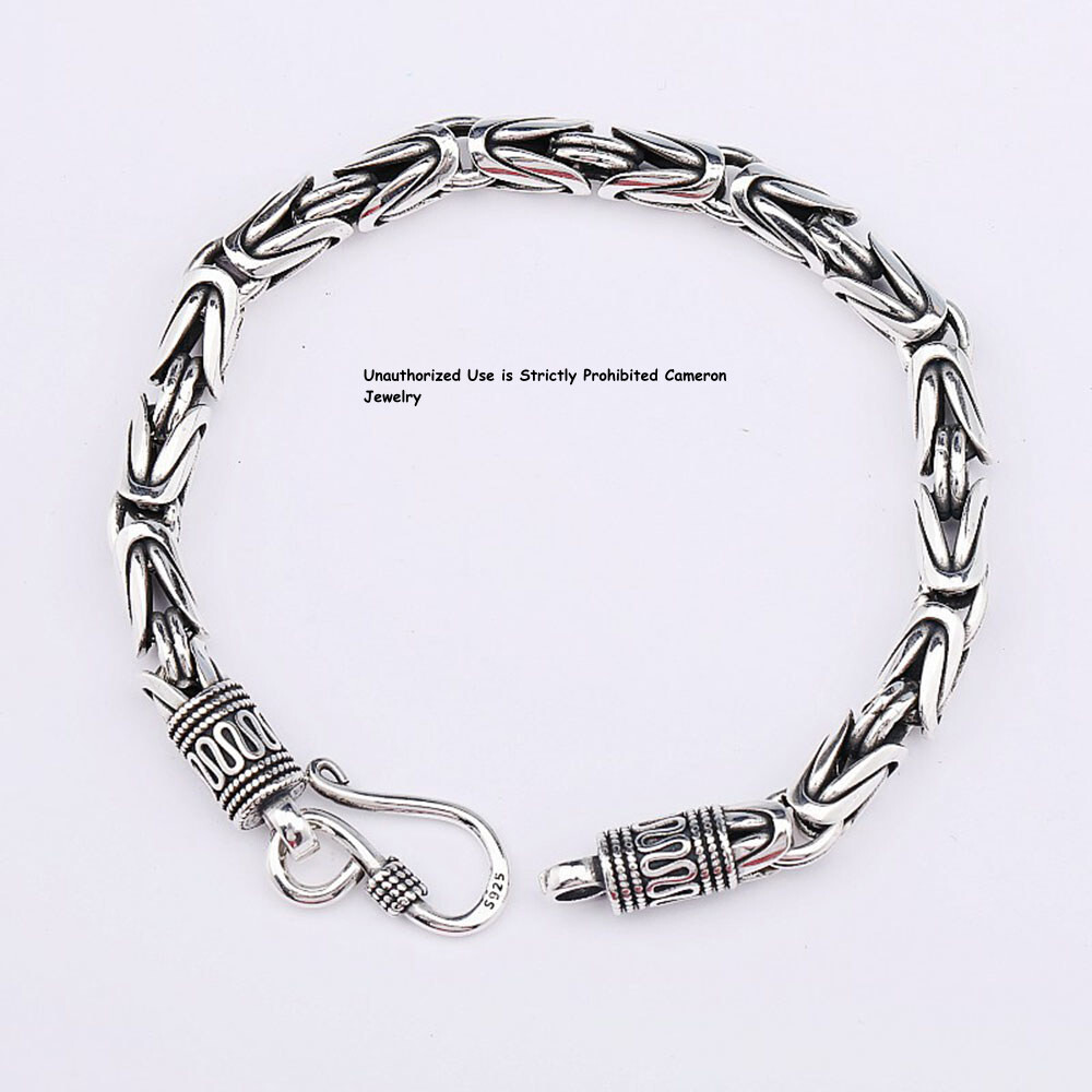 Pure S925 Sterling Silver Chain 4mm/5mm/6mm/7mm Byzantine Link Bracelet 6-9inch