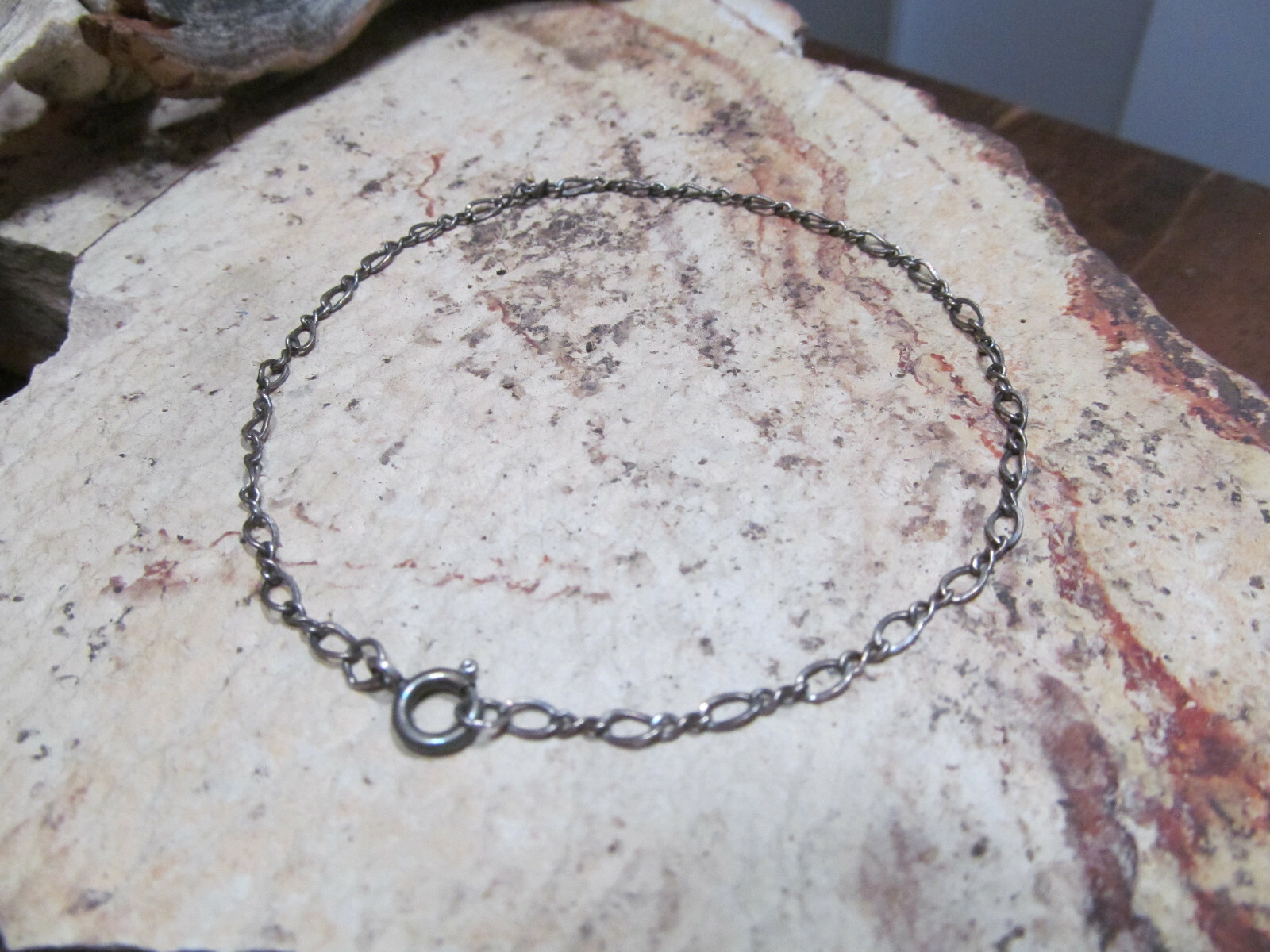 Vintage Delicate Sterling Silver 925 Twist chain Anklet 2.1g, 9 5/8″