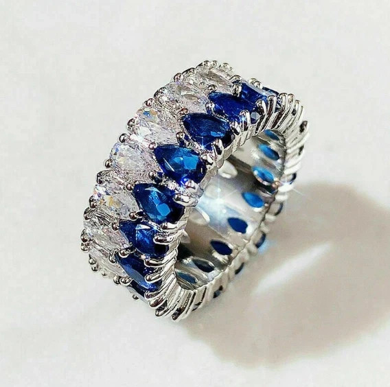 Lab-Created 5Cts White Diamond & Sapphire Engagement Women Full Eternity Band