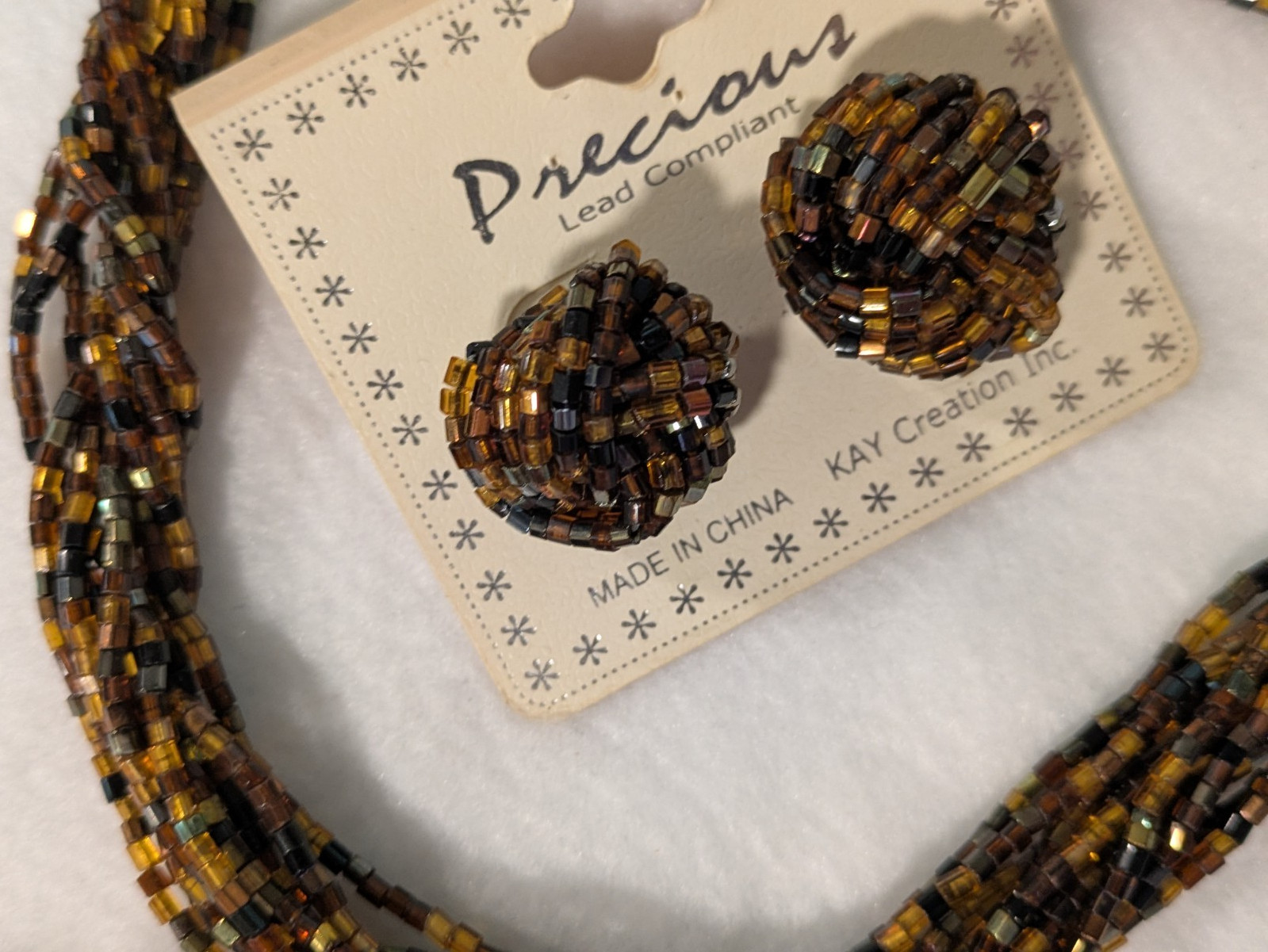VINTAGE KAY CREATION PRECIOUS MULTI STRAND TWIST NECKLACE & PIERCED EARRINGS SET
