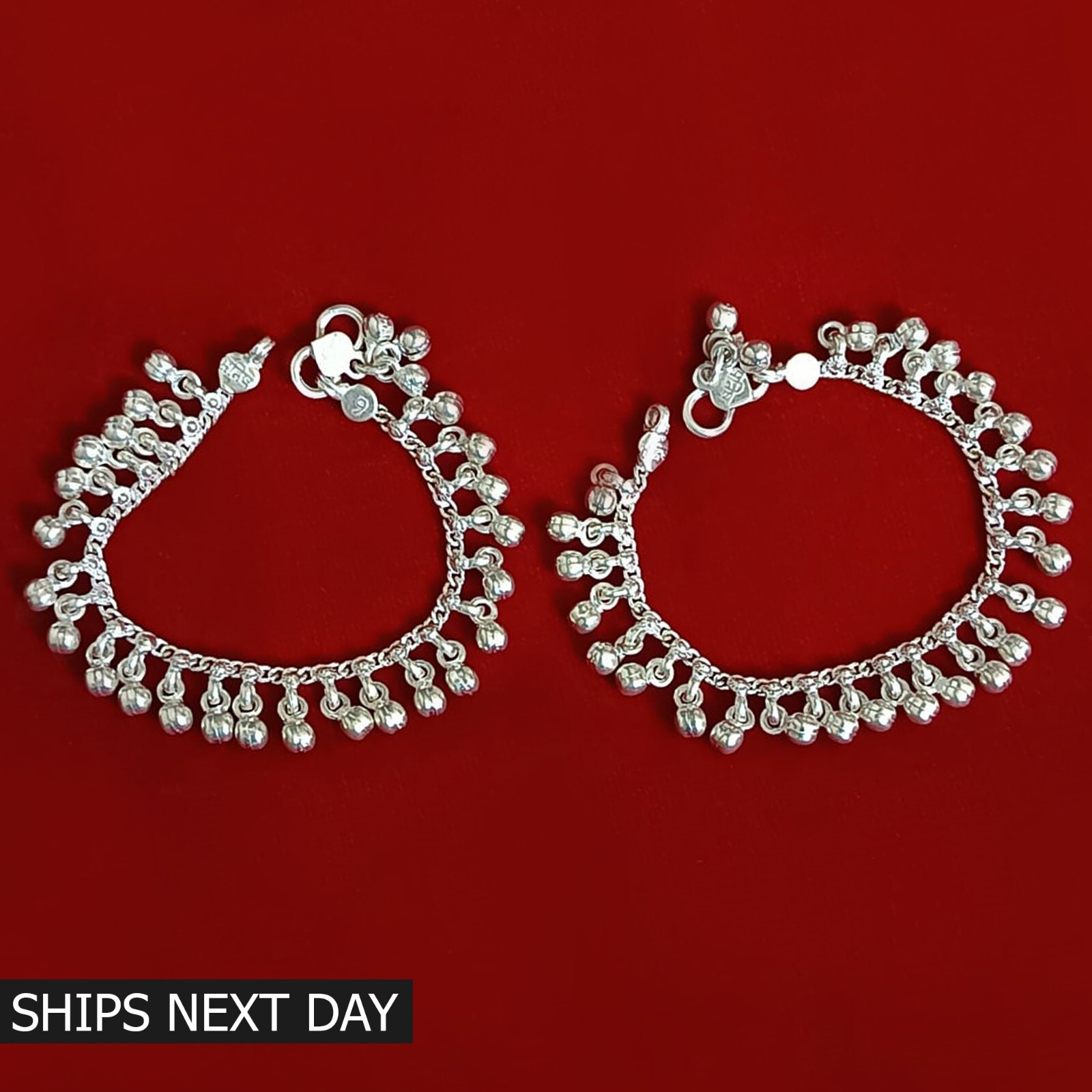 Pure Silver Noisy Jingle Bell Anklet Indian Payal Personalized Kids Jewelry 6.5″