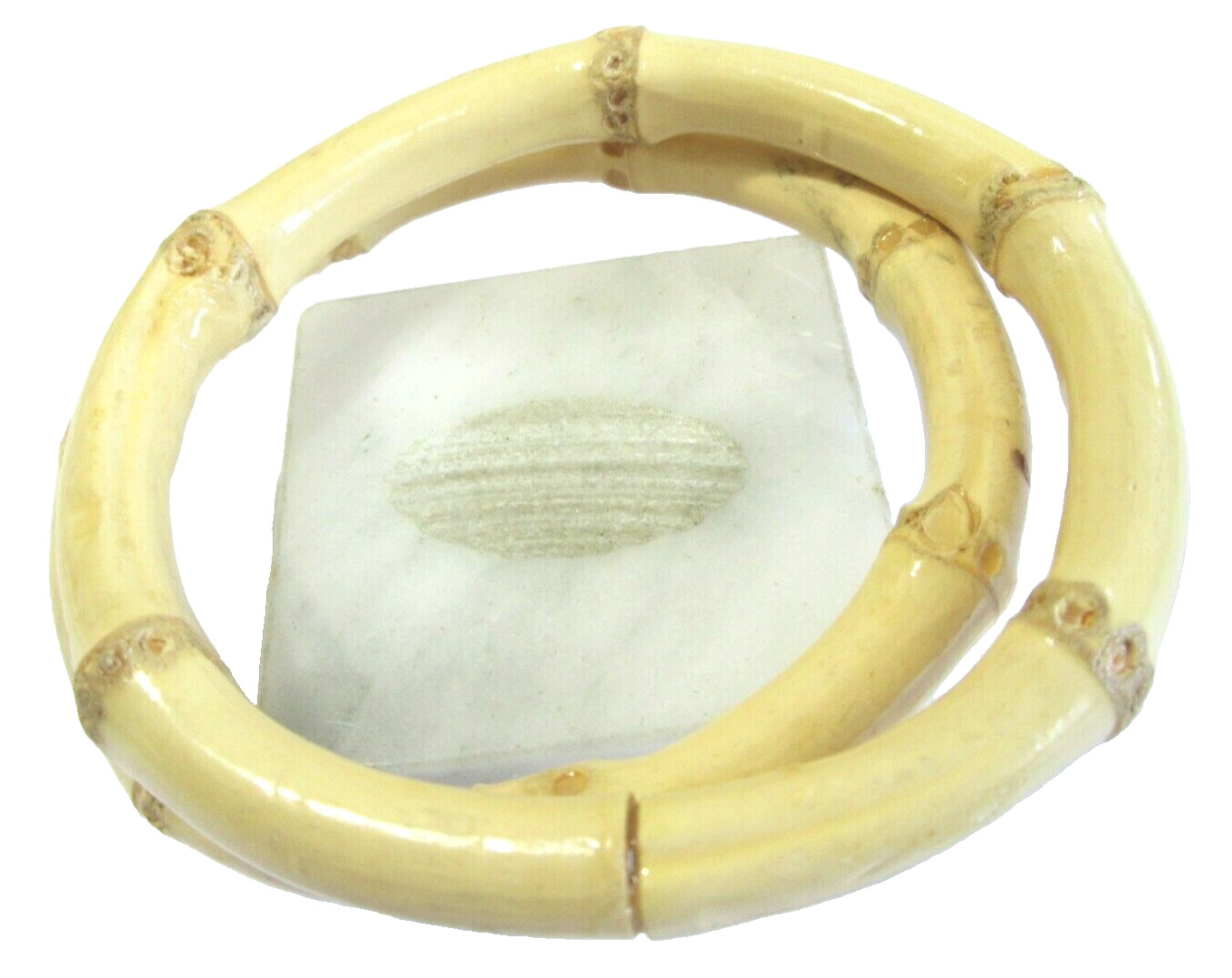Vintage Pair Wood Bamboo Bracelets Bangle Beige Blonde Color