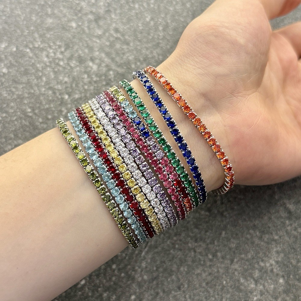 3mm Tennis Bracelet Multicolored 5A Cubic Zirconia S925 Silver for Women Jewelry