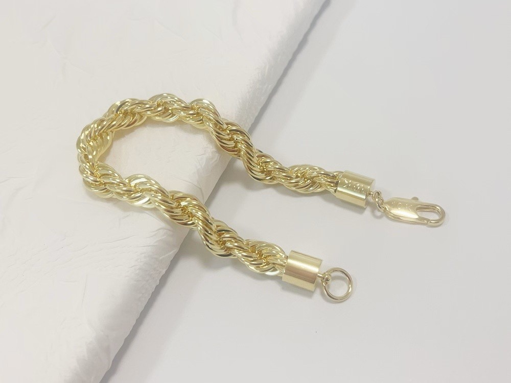 10K Yellow Gold 10mm Diamond Cut Rope Chain Bracelet Men Women 7.5″ 8″ 8.5″ 9″
