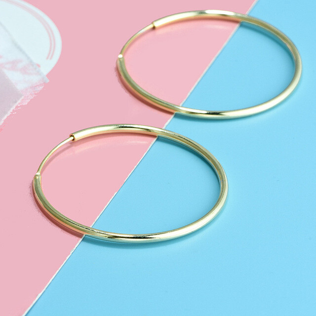 925 Sterling Silver 18K Gold 1.2mm Endless Hoop Earrings Ear Set Round PE16