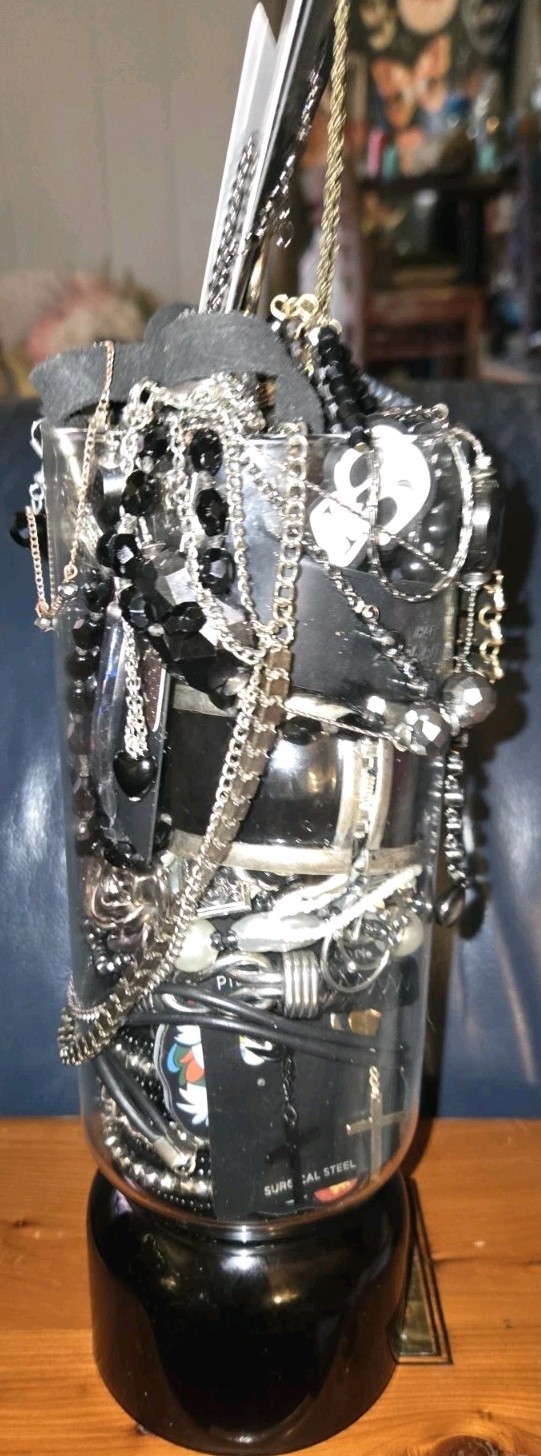 Goth Black☠️ Emo Gems~Mystery Jewelry Jar~All Wearable Pieces/Packed Full