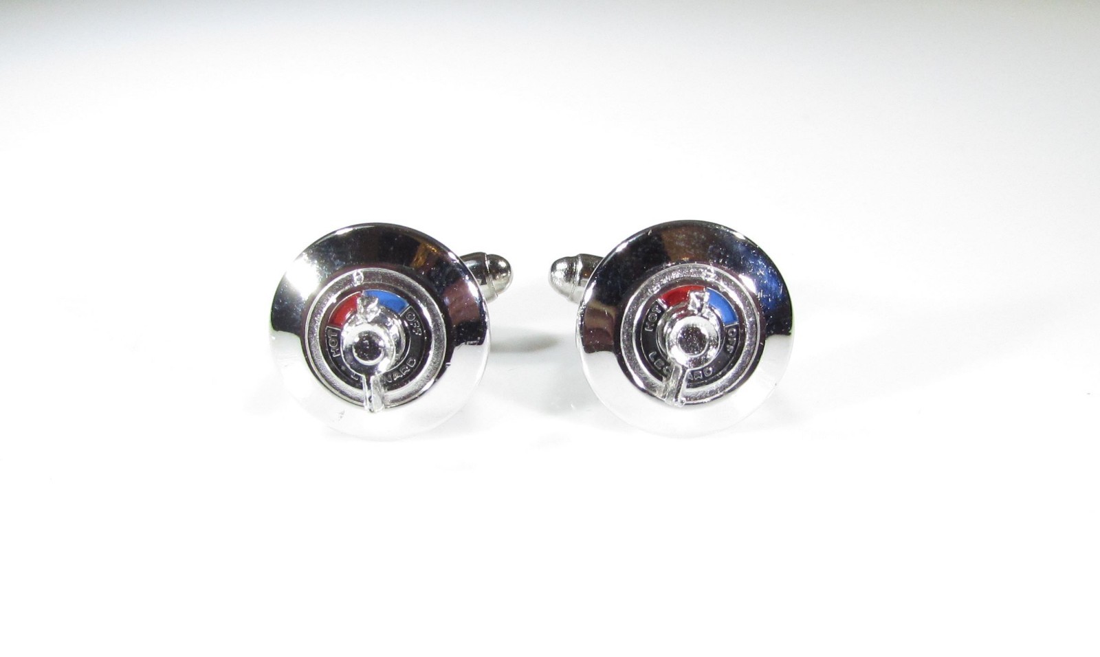 Vtg Anson Mixing Valve Cufflinks MCM Chrome Red Blue Leonard Novelty Shower Knob