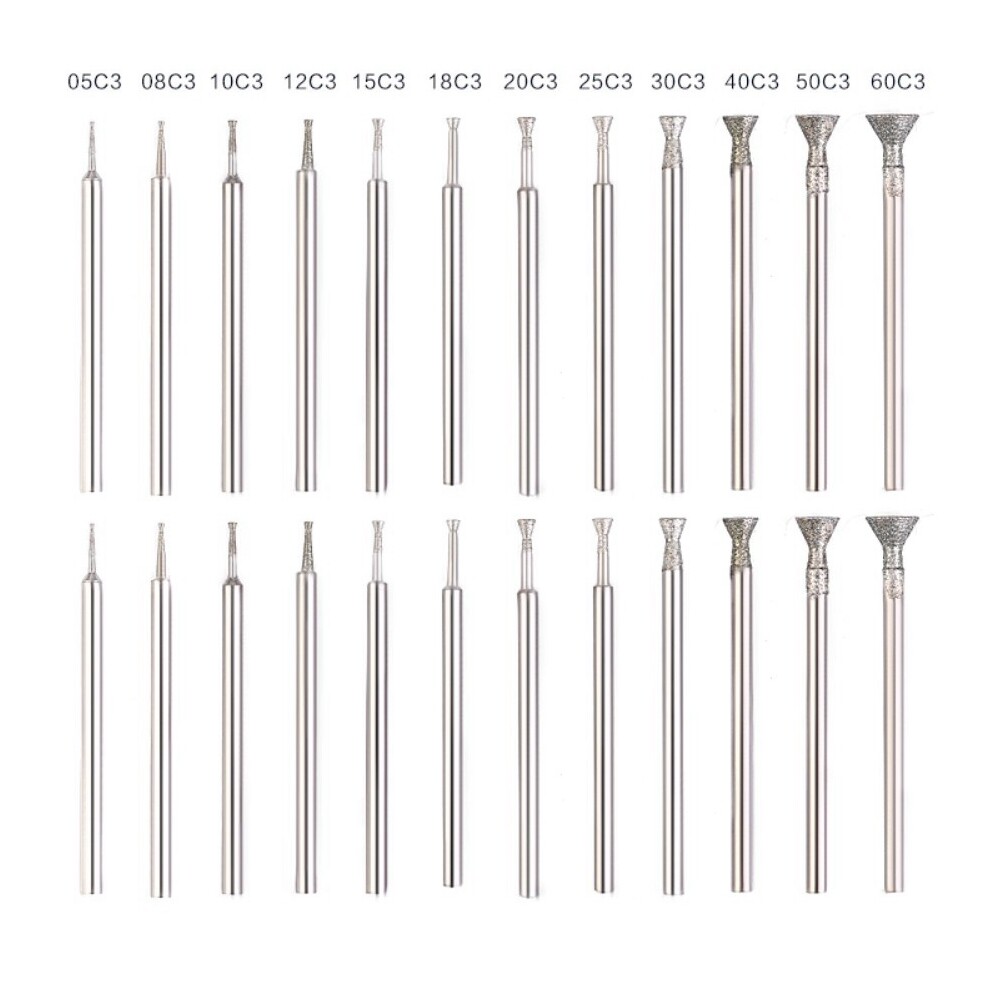 30Pcs 0.5-6mm Inverted Conical Diamond Grinding Bits Lapidary Carving Burrs Gems