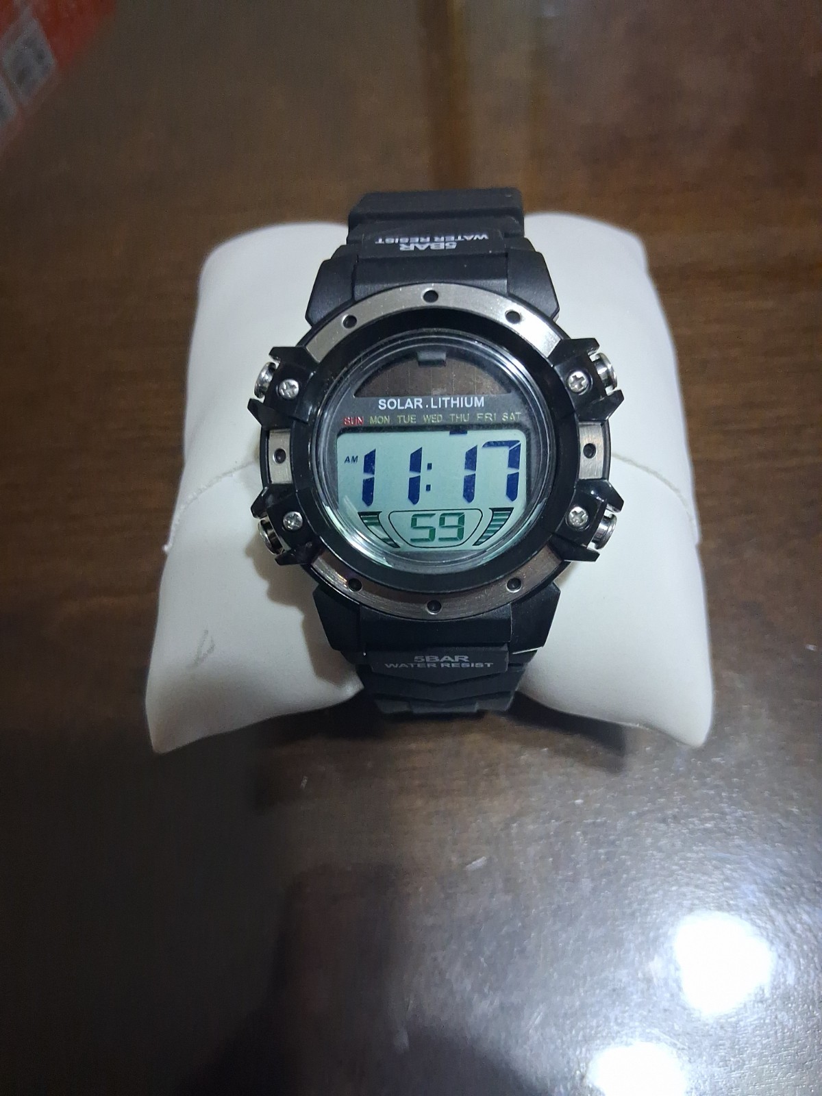 Men’s Sport Watch 5 Bar Solar Lithium WR 50M Digital Black Water Resistant