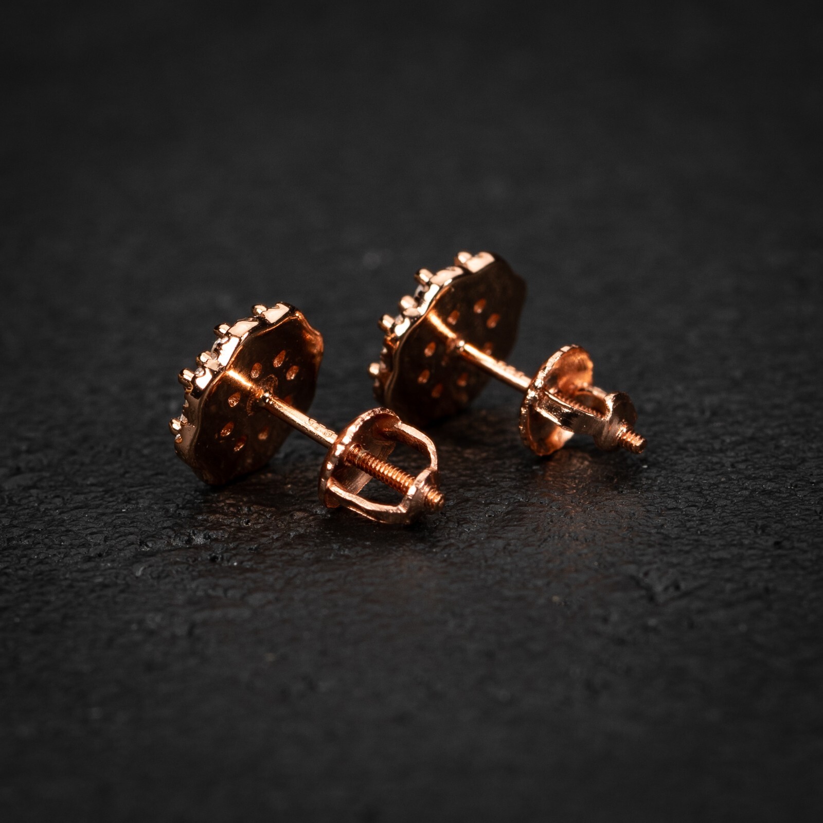 Rose Gold Sterling Silver Screw Back Post Flower Cluster Hip Hop Stud Earrings