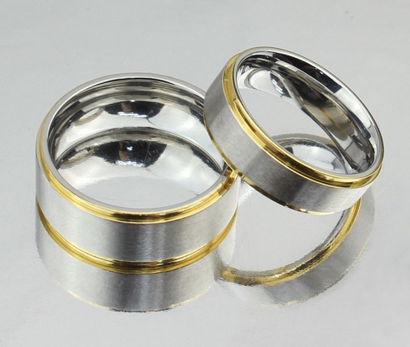 Stainless Steel 316L Two Tone Pure Love Promise Ring Couple Wedding Band Set