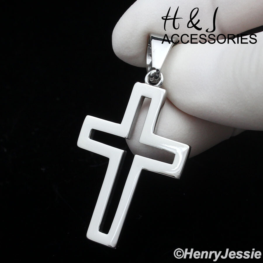 18″-36″MEN Stainless Steel 3mm Silver Box Link Necklace Hollow Cross Pendant*141