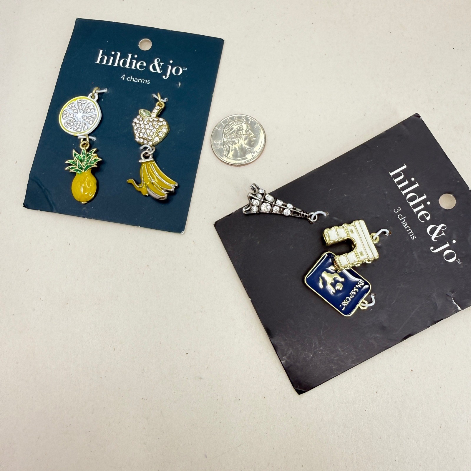 Hildie & Jo Charms Set Fruit Eiffel Tower Passport Arch De Triomphe Pineapple