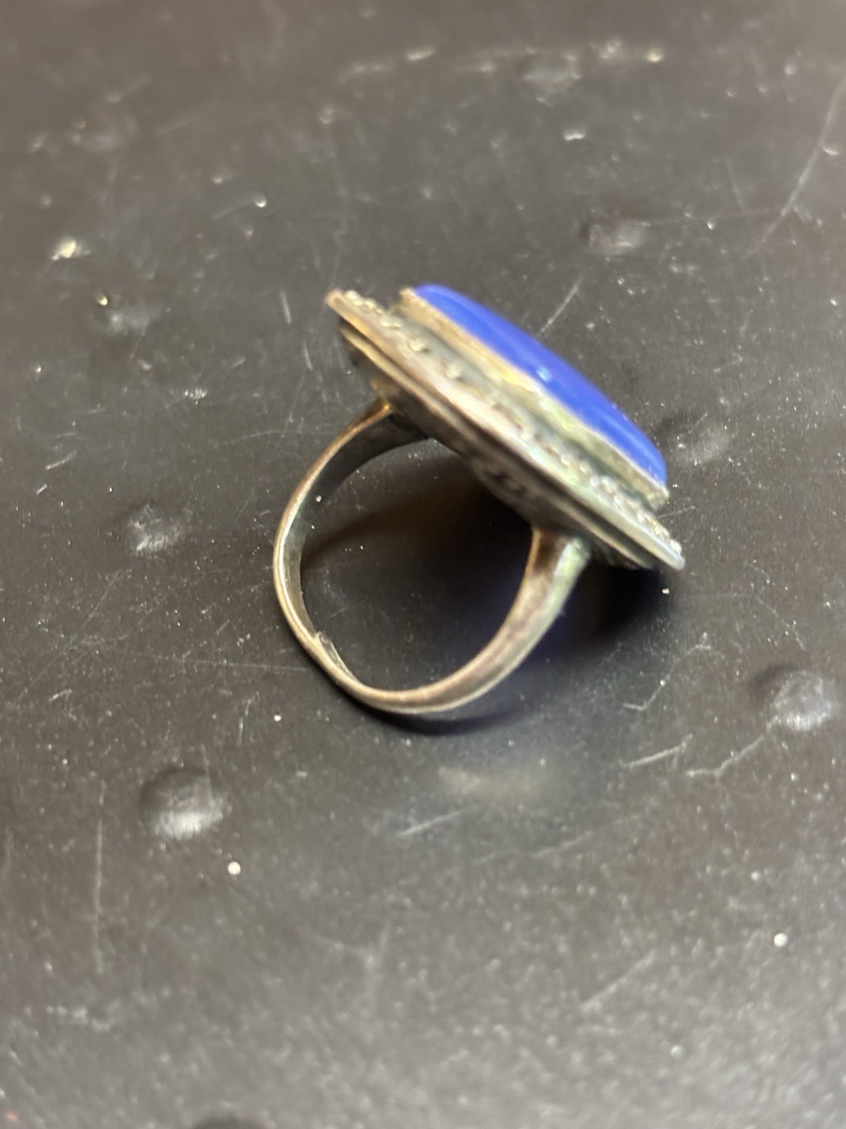 Vintage Sterling Silver Lapis Lazuli Marcasite Statement Ring Sz 3.75