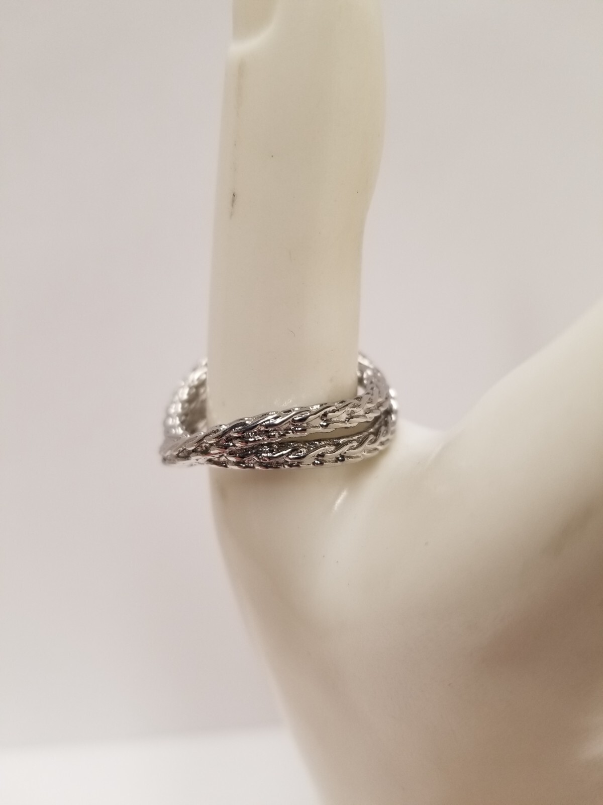 Craftd Rhodium Plated Stainless Steel Rope Wrap Ring Size 10