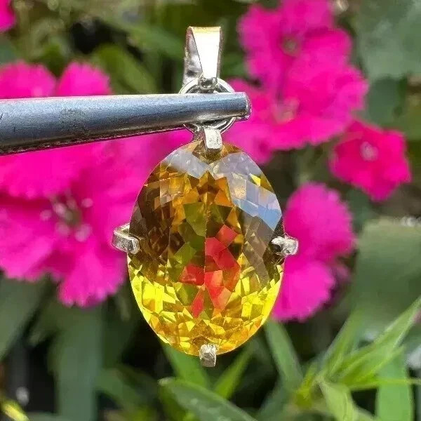 26 Ct Natural yellow Sapphire Oval Cut 925 Solid Silver Pendant Gemstone+ Gift