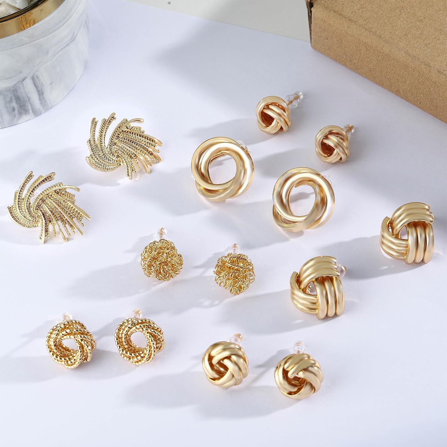 15 Pairs Gold Love Knot Earrings for Women Hypoallergenic Earring 14K Gold Plate