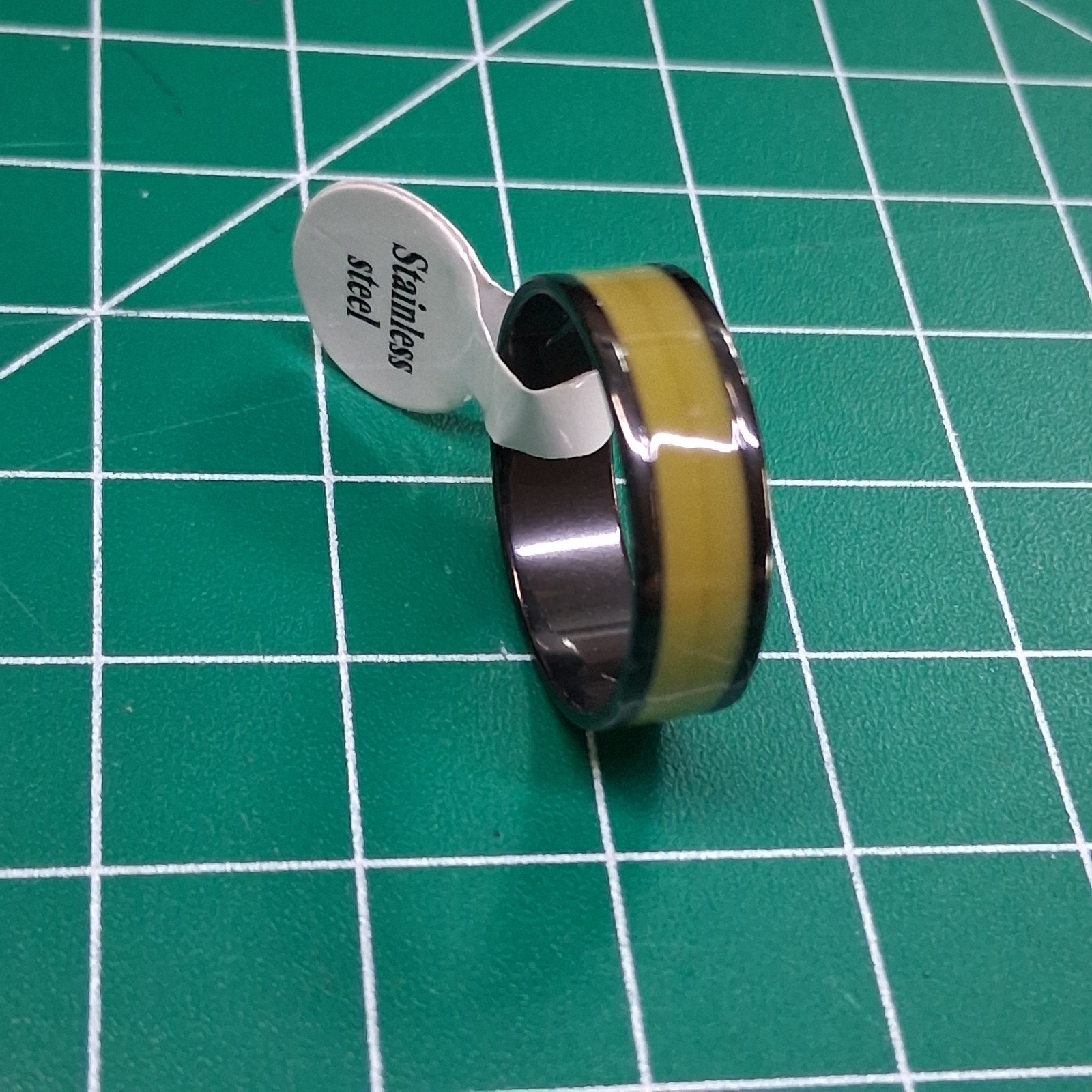 Black Stainless Steel Size 11.25 Olive Green Band Ring