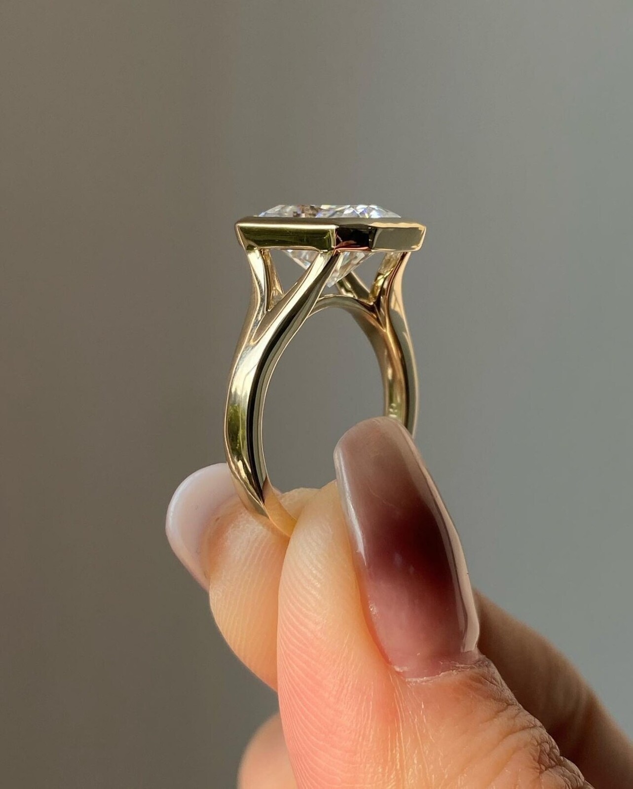 Radiant Cut Moissanite Solitaire Bezel Set Wedding Ring 14K Yellow Gold Plated